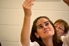 Teacher trying out the Starwalk app on an iPad.