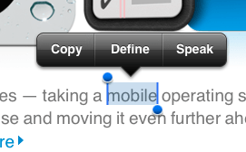 Word selection showing Define menu option.
