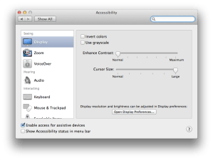 Large Cursor Setting in Accessibility, Display in Mountain Lion