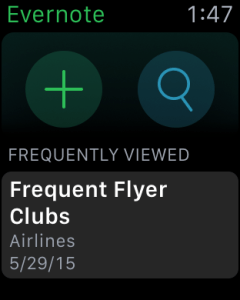 Evernote launch screen on Apple Watch