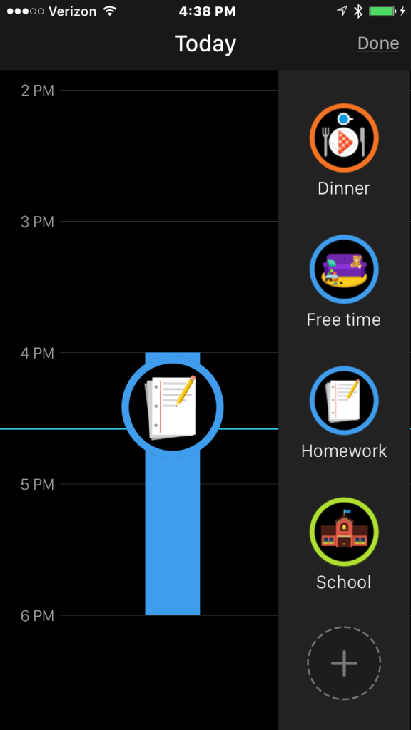 Visual Schedule today view in edit mode, showing activities that can be added to daily schedule.