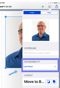 Accessibility field in the Book Creator Inspector.