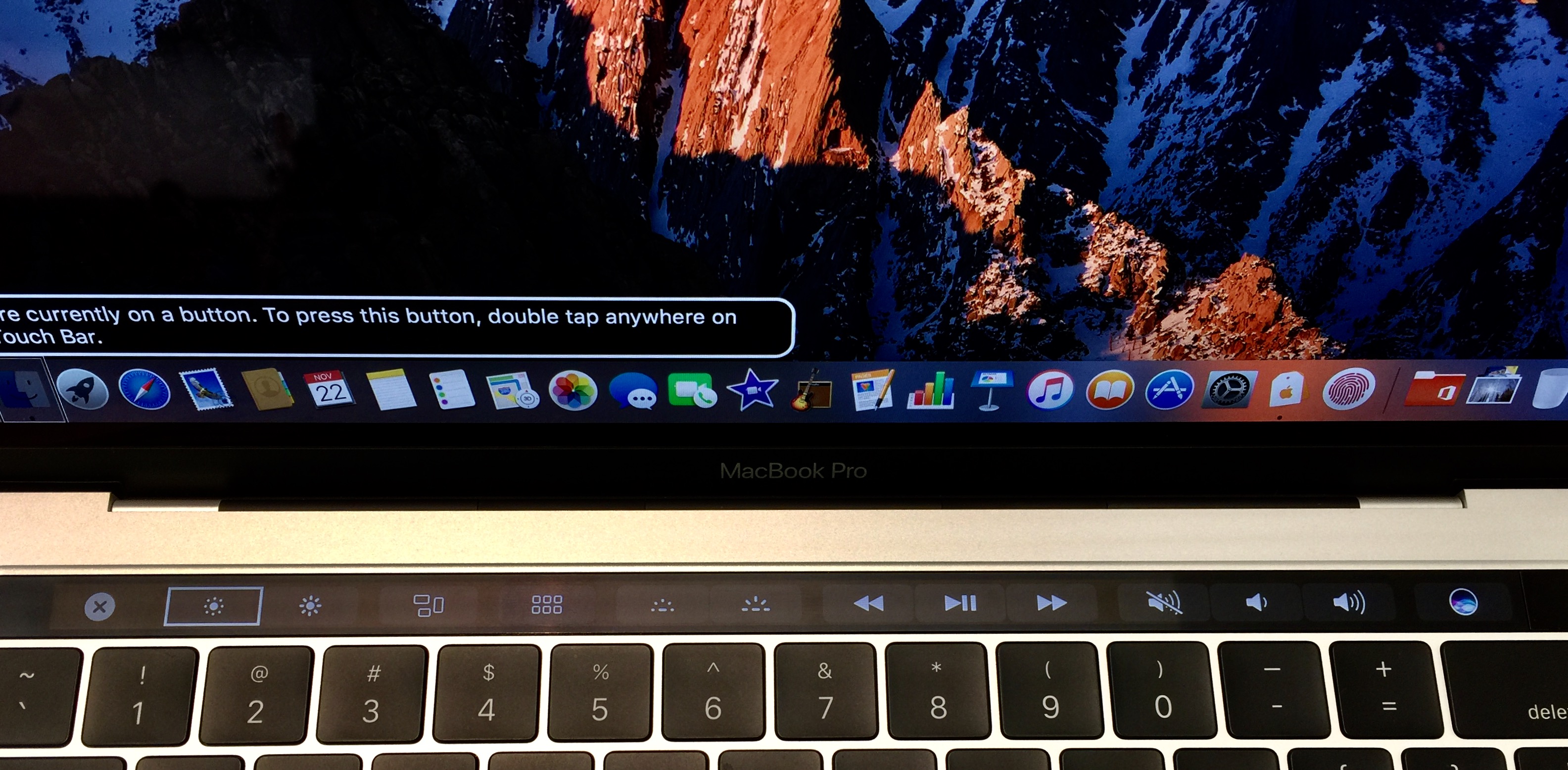 Closed up of Touch Bar with More Options expanded.