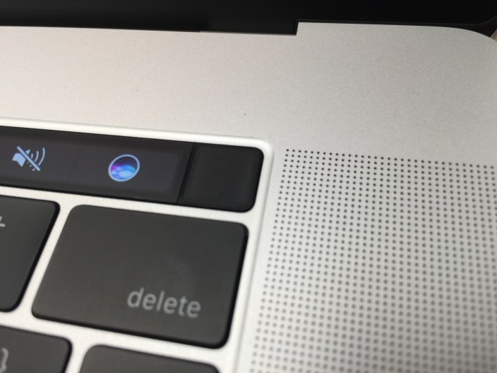 Closeup of right side of MacBook Pro Touch Bar showing how Touch ID/power button is separated from rest of Touch Bar.