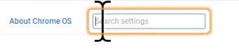 Chrome's Search settings text field with yellow border around it to indicate it has focus.