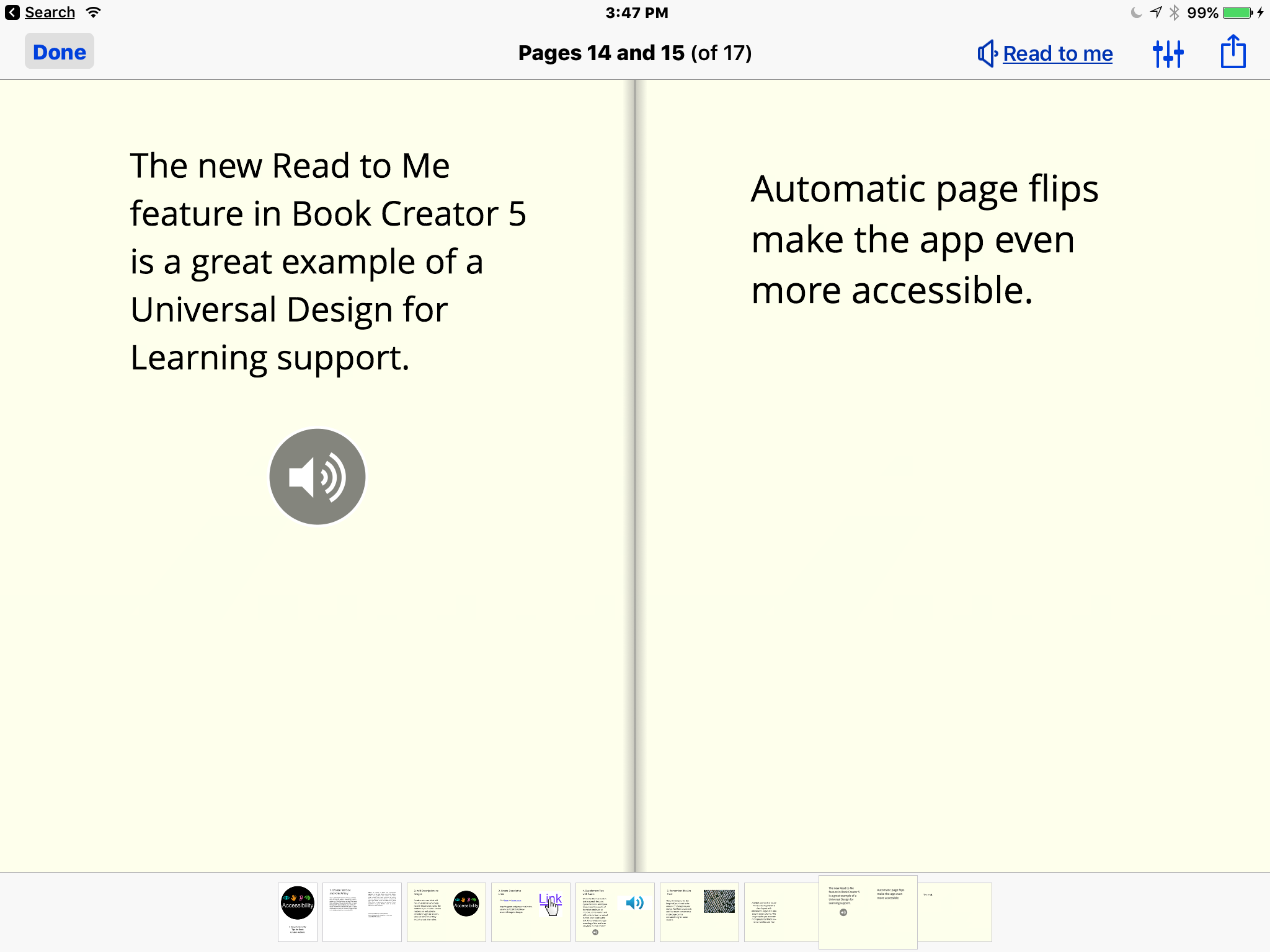 Read to Me Screen in Book Creator